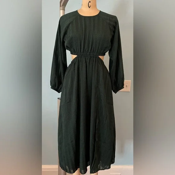 NWT Madewell Long-Sleeve Cutout Midi Dress - Medium Emerald Green - Picture 13 of 15